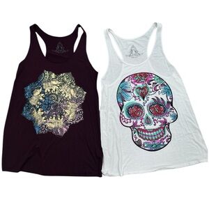 Bear Dance Graphic Tank Tops Set of 2 Skull Print Elephants Shimmery Sz S
